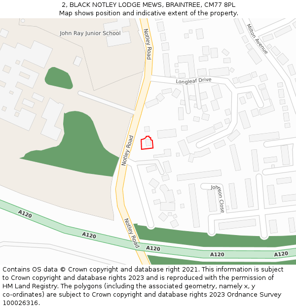 2, BLACK NOTLEY LODGE MEWS, BRAINTREE, CM77 8PL: Location map and indicative extent of plot