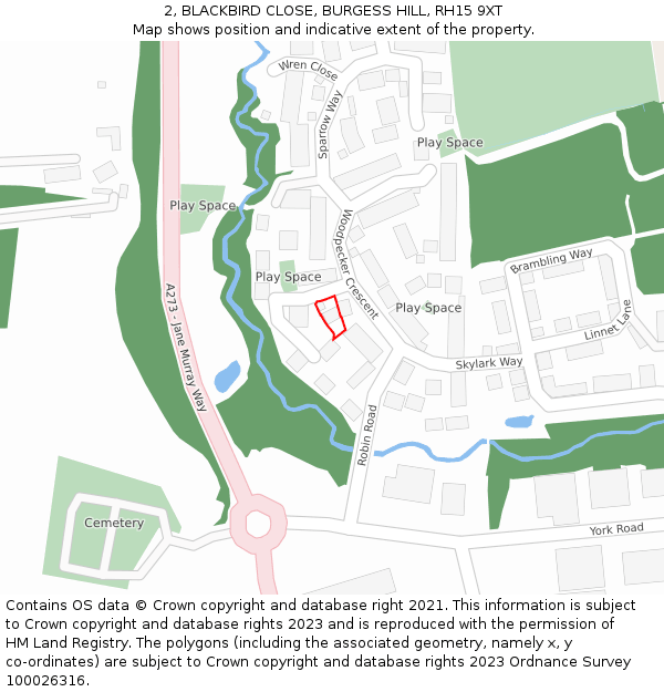 2, BLACKBIRD CLOSE, BURGESS HILL, RH15 9XT: Location map and indicative extent of plot
