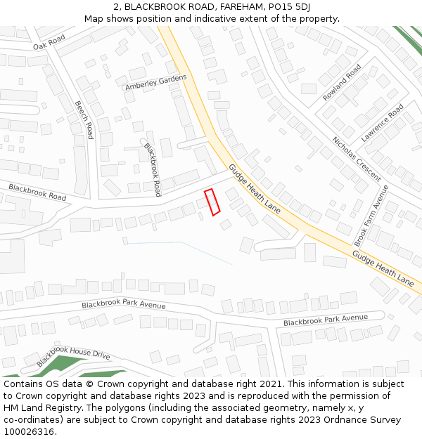 2, BLACKBROOK ROAD, FAREHAM, PO15 5DJ: Location map and indicative extent of plot