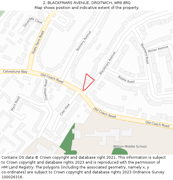 2, BLACKFRIARS AVENUE, DROITWICH, WR9 8RQ: Location map and indicative extent of plot