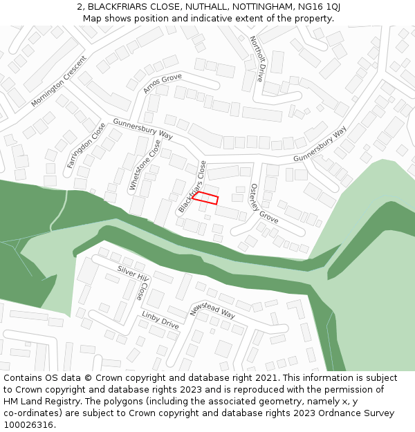 2, BLACKFRIARS CLOSE, NUTHALL, NOTTINGHAM, NG16 1QJ: Location map and indicative extent of plot