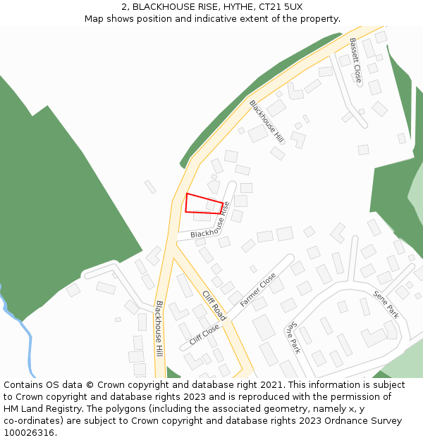 2, BLACKHOUSE RISE, HYTHE, CT21 5UX: Location map and indicative extent of plot