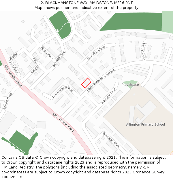 2, BLACKMANSTONE WAY, MAIDSTONE, ME16 0NT: Location map and indicative extent of plot