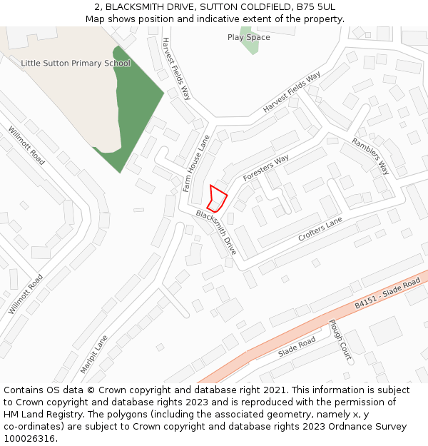 2, BLACKSMITH DRIVE, SUTTON COLDFIELD, B75 5UL: Location map and indicative extent of plot