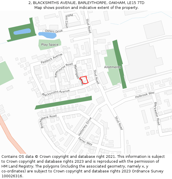 2, BLACKSMITHS AVENUE, BARLEYTHORPE, OAKHAM, LE15 7TD: Location map and indicative extent of plot