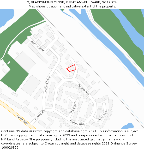 2, BLACKSMITHS CLOSE, GREAT AMWELL, WARE, SG12 9TH: Location map and indicative extent of plot