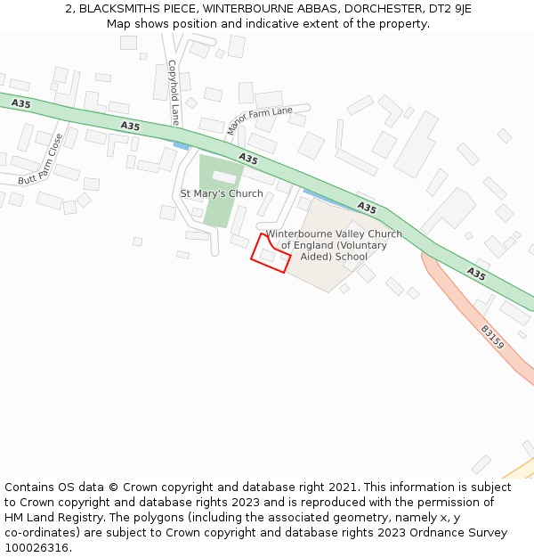 2, BLACKSMITHS PIECE, WINTERBOURNE ABBAS, DORCHESTER, DT2 9JE: Location map and indicative extent of plot