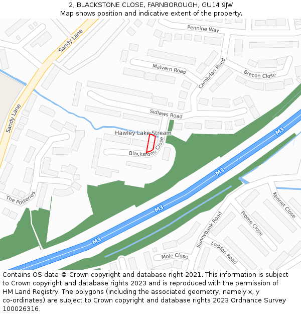 2, BLACKSTONE CLOSE, FARNBOROUGH, GU14 9JW: Location map and indicative extent of plot