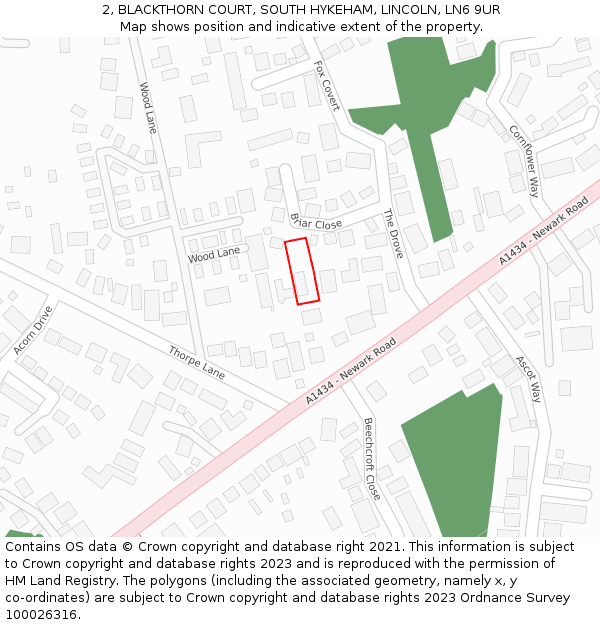 2, BLACKTHORN COURT, SOUTH HYKEHAM, LINCOLN, LN6 9UR: Location map and indicative extent of plot