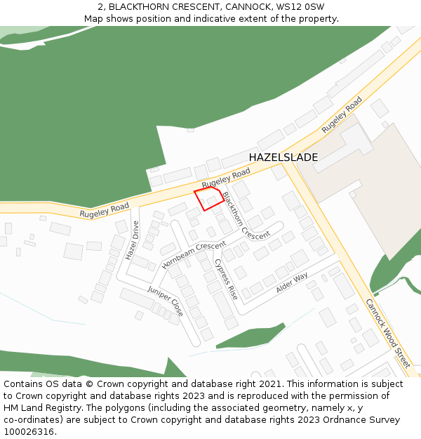 2, BLACKTHORN CRESCENT, CANNOCK, WS12 0SW: Location map and indicative extent of plot