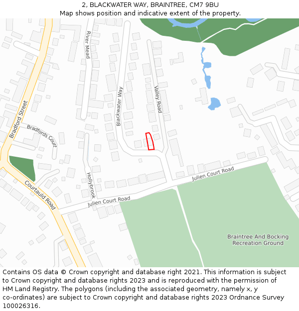 2, BLACKWATER WAY, BRAINTREE, CM7 9BU: Location map and indicative extent of plot