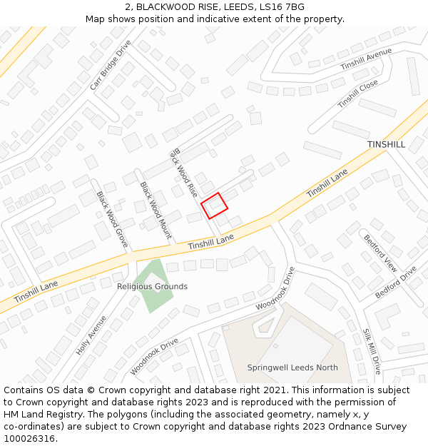 2, BLACKWOOD RISE, LEEDS, LS16 7BG: Location map and indicative extent of plot