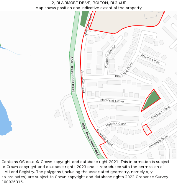 2, BLAIRMORE DRIVE, BOLTON, BL3 4UE: Location map and indicative extent of plot
