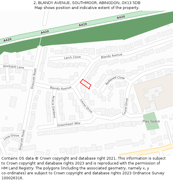 2, BLANDY AVENUE, SOUTHMOOR, ABINGDON, OX13 5DB: Location map and indicative extent of plot