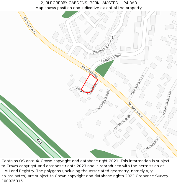 2, BLEGBERRY GARDENS, BERKHAMSTED, HP4 3AR: Location map and indicative extent of plot