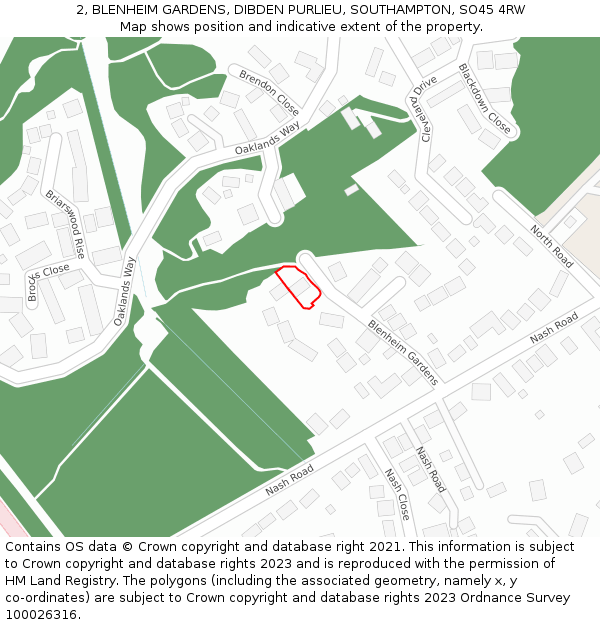 2, BLENHEIM GARDENS, DIBDEN PURLIEU, SOUTHAMPTON, SO45 4RW: Location map and indicative extent of plot