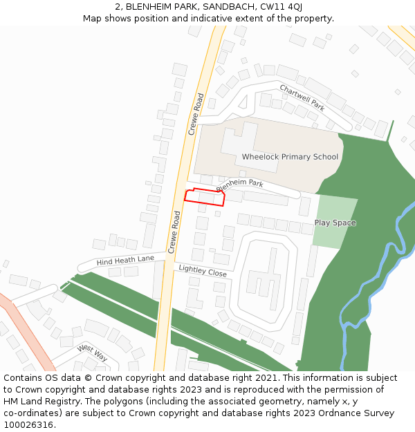 2, BLENHEIM PARK, SANDBACH, CW11 4QJ: Location map and indicative extent of plot