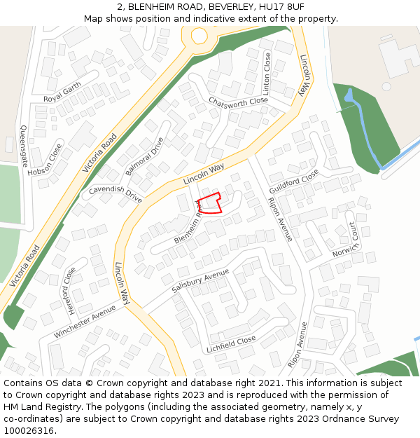 2, BLENHEIM ROAD, BEVERLEY, HU17 8UF: Location map and indicative extent of plot