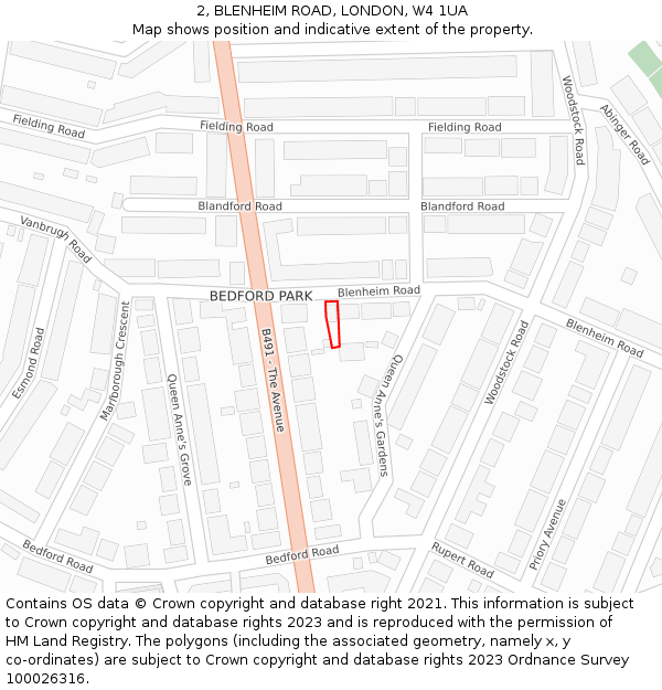 2, BLENHEIM ROAD, LONDON, W4 1UA: Location map and indicative extent of plot