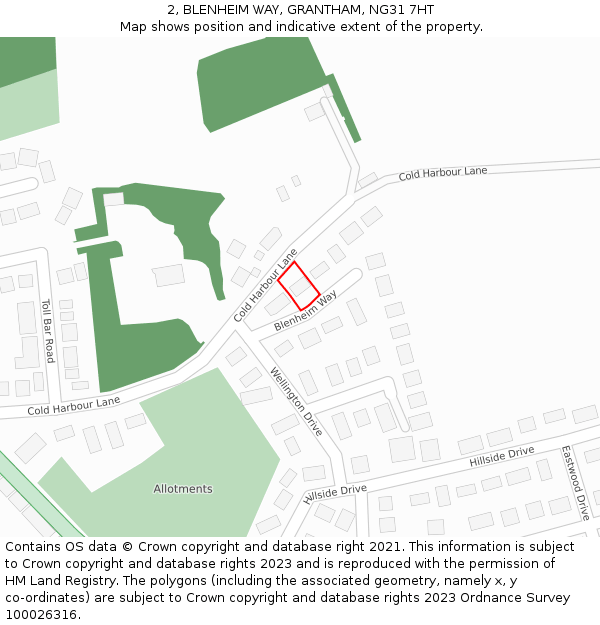 2, BLENHEIM WAY, GRANTHAM, NG31 7HT: Location map and indicative extent of plot