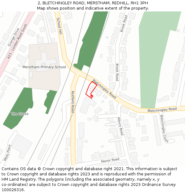 2, BLETCHINGLEY ROAD, MERSTHAM, REDHILL, RH1 3PH: Location map and indicative extent of plot