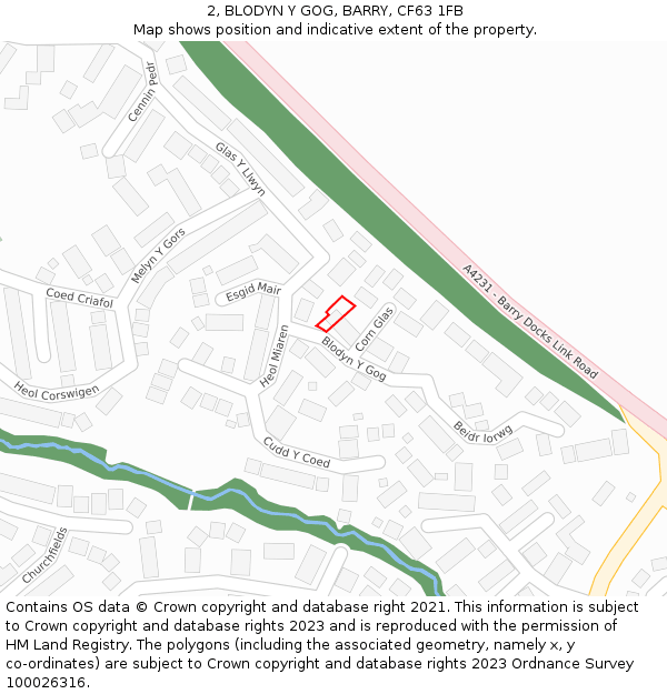 2, BLODYN Y GOG, BARRY, CF63 1FB: Location map and indicative extent of plot