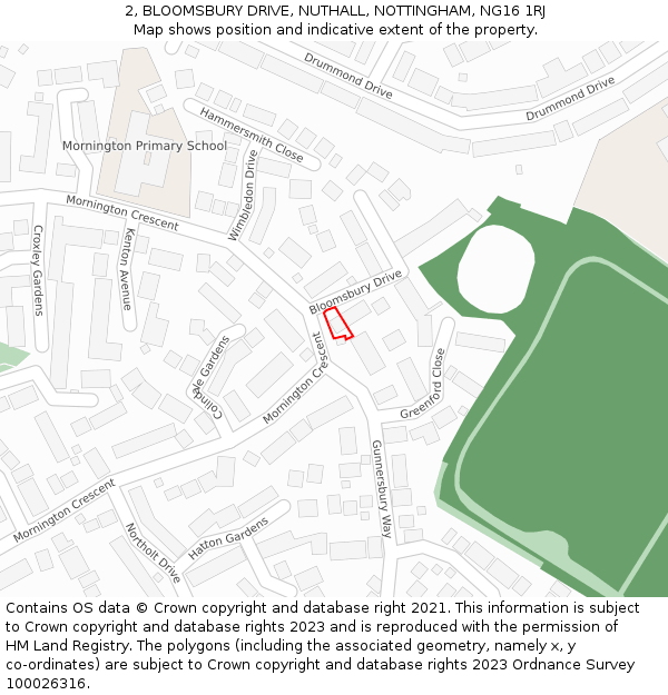 2, BLOOMSBURY DRIVE, NUTHALL, NOTTINGHAM, NG16 1RJ: Location map and indicative extent of plot