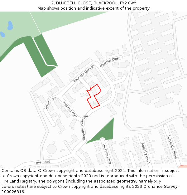 2, BLUEBELL CLOSE, BLACKPOOL, FY2 0WY: Location map and indicative extent of plot