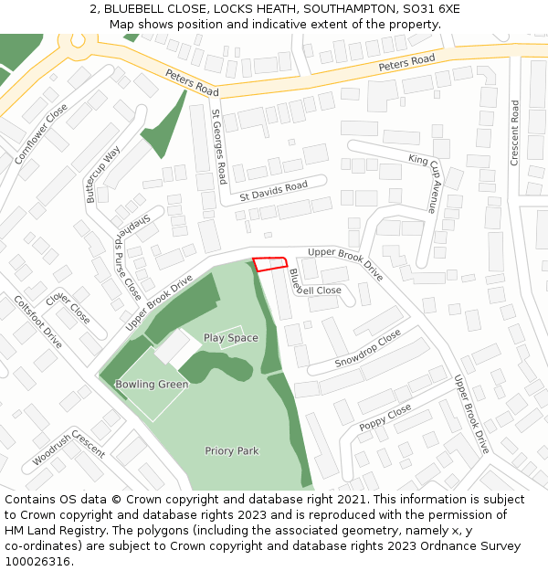 2, BLUEBELL CLOSE, LOCKS HEATH, SOUTHAMPTON, SO31 6XE: Location map and indicative extent of plot