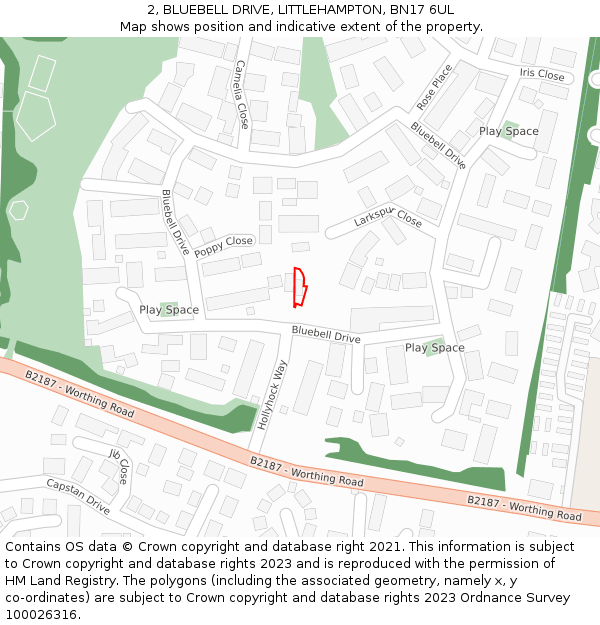 2, BLUEBELL DRIVE, LITTLEHAMPTON, BN17 6UL: Location map and indicative extent of plot