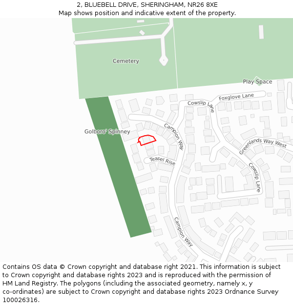 2, BLUEBELL DRIVE, SHERINGHAM, NR26 8XE: Location map and indicative extent of plot