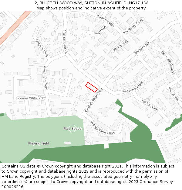 2, BLUEBELL WOOD WAY, SUTTON-IN-ASHFIELD, NG17 1JW: Location map and indicative extent of plot