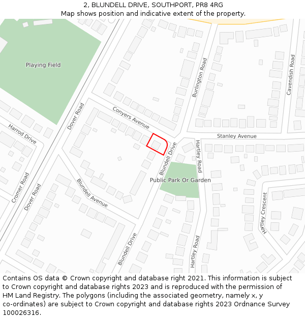 2, BLUNDELL DRIVE, SOUTHPORT, PR8 4RG: Location map and indicative extent of plot