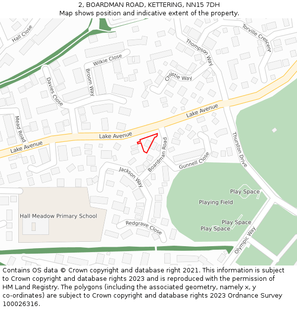 2, BOARDMAN ROAD, KETTERING, NN15 7DH: Location map and indicative extent of plot
