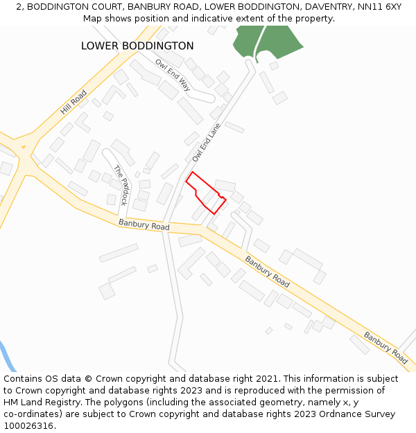 2, BODDINGTON COURT, BANBURY ROAD, LOWER BODDINGTON, DAVENTRY, NN11 6XY: Location map and indicative extent of plot