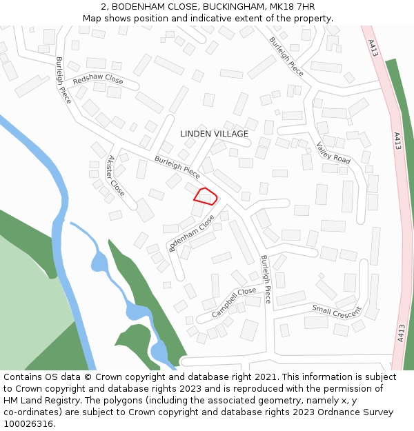 2, BODENHAM CLOSE, BUCKINGHAM, MK18 7HR: Location map and indicative extent of plot