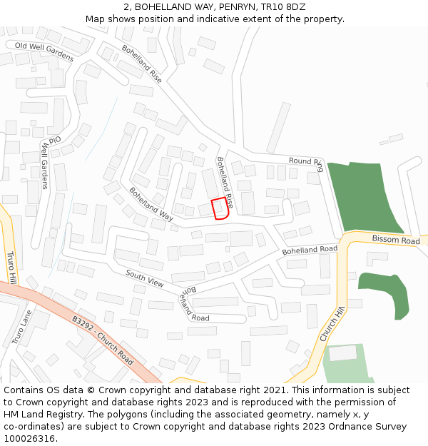 2, BOHELLAND WAY, PENRYN, TR10 8DZ: Location map and indicative extent of plot