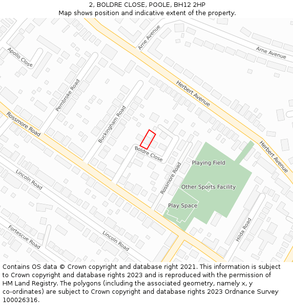 2, BOLDRE CLOSE, POOLE, BH12 2HP: Location map and indicative extent of plot