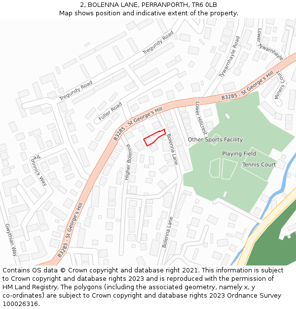 2, BOLENNA LANE, PERRANPORTH, TR6 0LB: Location map and indicative extent of plot