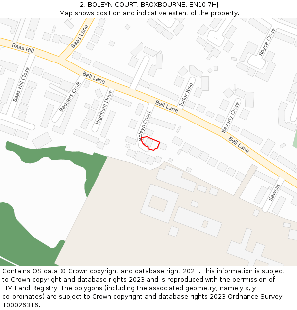 2, BOLEYN COURT, BROXBOURNE, EN10 7HJ: Location map and indicative extent of plot