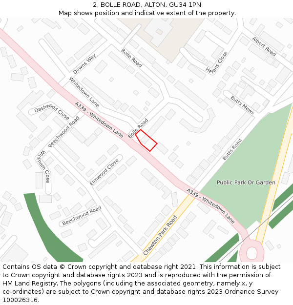 2, BOLLE ROAD, ALTON, GU34 1PN: Location map and indicative extent of plot