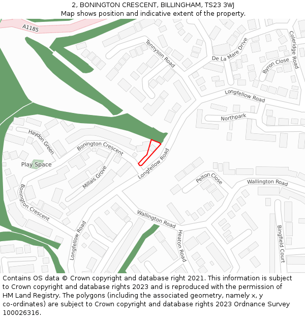 2, BONINGTON CRESCENT, BILLINGHAM, TS23 3WJ: Location map and indicative extent of plot