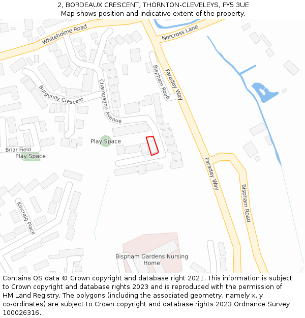 2, BORDEAUX CRESCENT, THORNTON-CLEVELEYS, FY5 3UE: Location map and indicative extent of plot