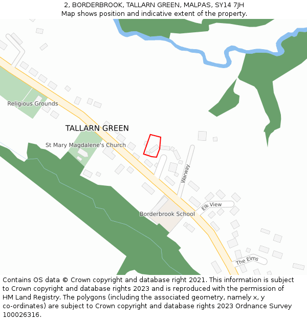 2, BORDERBROOK, TALLARN GREEN, MALPAS, SY14 7JH: Location map and indicative extent of plot