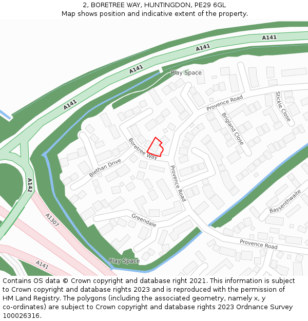 2, BORETREE WAY, HUNTINGDON, PE29 6GL: Location map and indicative extent of plot