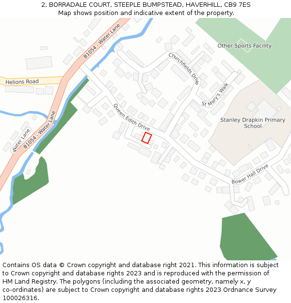 2, BORRADALE COURT, STEEPLE BUMPSTEAD, HAVERHILL, CB9 7ES: Location map and indicative extent of plot