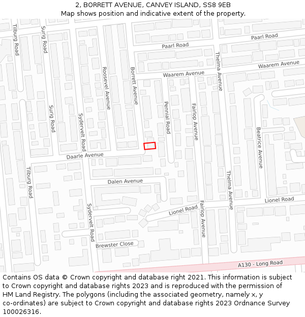 2, BORRETT AVENUE, CANVEY ISLAND, SS8 9EB: Location map and indicative extent of plot