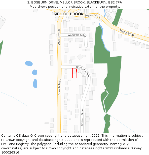 2, BOSBURN DRIVE, MELLOR BROOK, BLACKBURN, BB2 7PA: Location map and indicative extent of plot