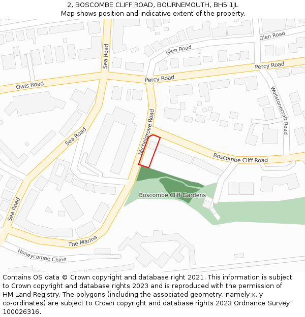 2, BOSCOMBE CLIFF ROAD, BOURNEMOUTH, BH5 1JL: Location map and indicative extent of plot