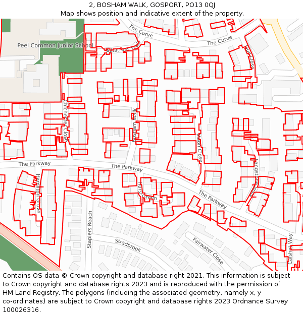 2, BOSHAM WALK, GOSPORT, PO13 0QJ: Location map and indicative extent of plot